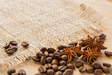 Obraz na płótnie Canvas coffee beans, and cinnamon star anise