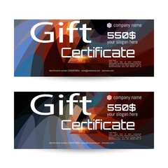 Gift voucher. The combination of graphic elements with typography & place for text, logo, contact information.