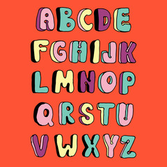 Graphic Font for your design. Hand drawn calligraphy lettering alphabet. Stylish letters with in figures. Vector illustration.