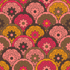 Seamless pattern with mandalas in beautiful colors. Vector background