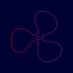 Fan sign. Vector. Line icon with gradient from red to violet colors on dark blue background.