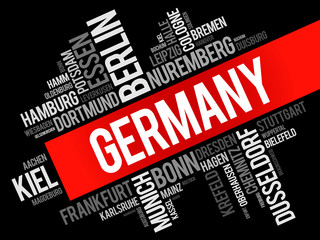 List of cities in Germany, word cloud collage, travel concept background