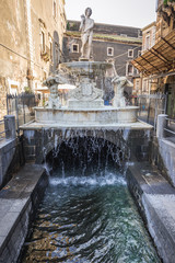 Fototapeta na wymiar Amenano Fountain near Cathedral Square in Catania, Sicily, Italy