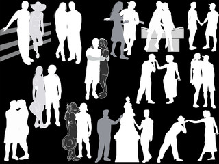 thirteen loving couples isolated on black