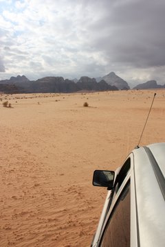 Jeep Safari in desert valley Wadi Ramm in Jordan
