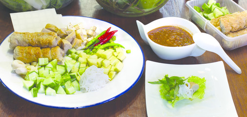 Ingredient  Nam Neung , Vietnamese food in white dish on dark brown wooden table