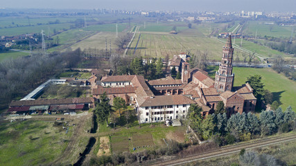 Vista panoramica dell'abbazia di Chiaravalle, monastero, vista aerea, Milano, Lombardia