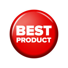 Bright navy blue round button with word 'Best Product'. Circle label for bestseller in online shops. Design elements on white background.