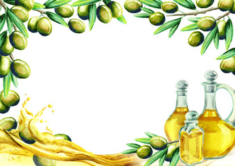 Olive oil card. Watercolor template