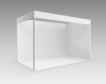 Vector White Blank Indoor Trade exhibition Booth Standard Stand for Presentation in Perspective Isolated on Background