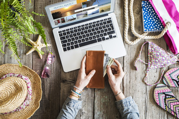 Travel concept on wooden table