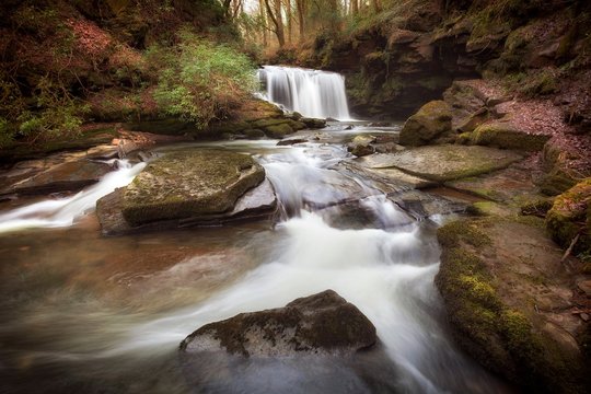 Waterfall on The Upper Clydach River which runs through the town of Pontardawe in the Swansea Valley, South Wales.