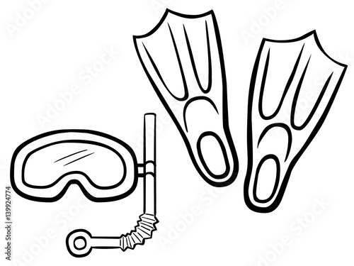 &quot;Schwarzweiß Zeichnung Taucherbrille, Schnorchel