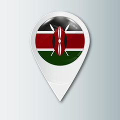 Pointer with the national flag of Kenya in the ball with reflection. Tag to indicate the location. Realistic vector illustration.