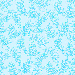 Line art seamless pattern with plants. Doodle simple background with leaves.