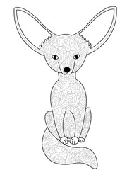 Fennec fox coloring book vector for adults