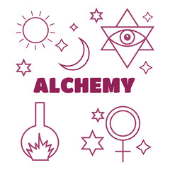 Alchemy, spirituality symbols in flat style vector. Alchemy vector