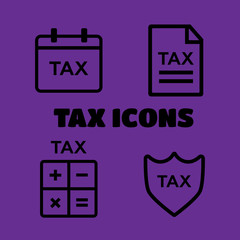 Line tax icons. Tax money, finance tax business, document tax. Vector illustration