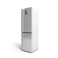 Stainless steel modern refrigerator on white 3d illustration