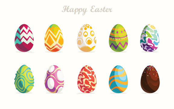 Happy Easter.Set of Easter eggs with different texture on a white background.Vector