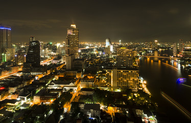 Fototapeta na wymiar Bangkok city night view with river, Thailand