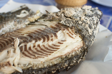 Hot grill fishes such as Nile tilapias on the bowl this is thai food style. selective focus.