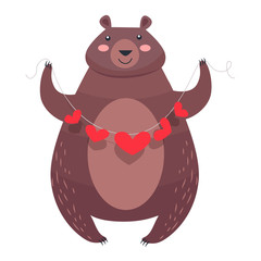 Valentine Teddy Bear with Necklace of Hearts Vector