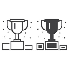 Winner podium line icon, first place cup outline and filled vector sign, linear and full pictogram isolated on white, logo illustration