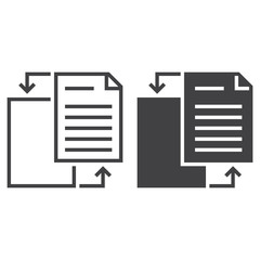 document sharing line icon, outline and filled vector sign, linear and full pictogram isolated on white, logo illustration