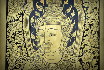 Fototapeta na wymiar Thai painting on wood gold