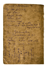 Old paper sheet with a recipe written by hand