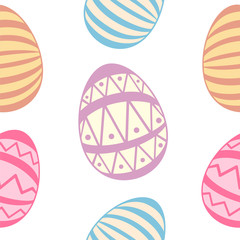 Colorful seamless pattern with holiday eggs. Happy Easter theme. Bright vector background.