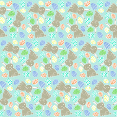 Happy Easter Pattern with Rabbits and Eggs