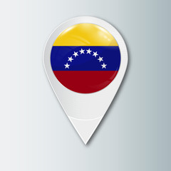 Pointer with the national flag of Venezuela in the ball with reflection. Tag to indicate the location. Realistic vector illustration.