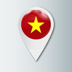 Pointer with the national flag of Vietnam in the ball with reflection. Tag to indicate the location. Realistic vector illustration.