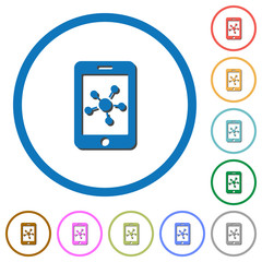 Mobile social network icons with shadows and outlines