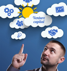 Business, Technology, Internet and marketing. Young businessman thinking about: Venture capital