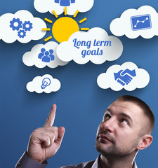 Business, Technology, Internet and marketing. Young businessman thinking about: Long term goals