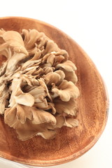 Japanese Maitake mushroom on wooden plate