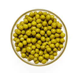 Canned green peas on a white background.