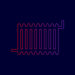 Radiator sign. Vector. Line icon with gradient from red to violet colors on dark blue background.