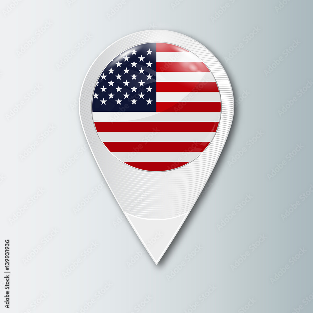 Canvas Prints pointer with the national flag of usa in the ball with reflection. tag to indicate the location. rea