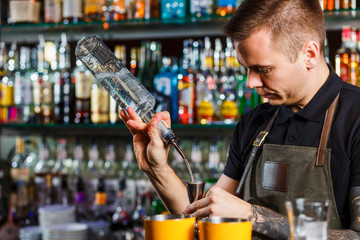 The bartender making cocktail