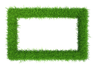 Green grass frame with copy-space. Square border template isolated on white background. Abstract plant texture. Organic design 3d rendering