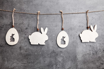 Easter decoration bunnies hanging on a string