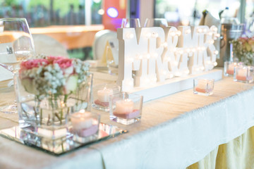 Beautiful wedding table with Mr. & Mrs.