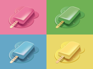 Set of colorful melting ice cream with 3d effect