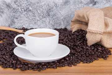 hot Coffee cup and beans