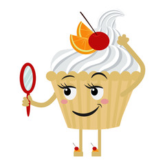 Cute and funny cupcake. Cookies face looks in the mirror. Cartoon, vector illustration. - 139934914