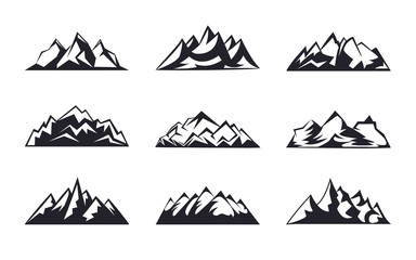 Set Mountains peaks, ski logo design elements icon collection